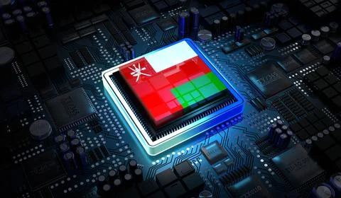 Computer processor with flag of Oman - 3D illustration イラスト素材