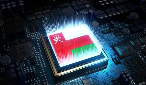 Computer processor with flag of Oman - 3D illustration Illustrazione stock