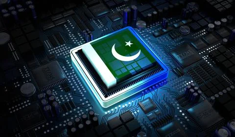 Computer processor with flag of Pakistan - 3D illustration 스톡 일러스트