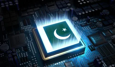 Computer processor with flag of Pakistan - 3D illustration イラスト素材