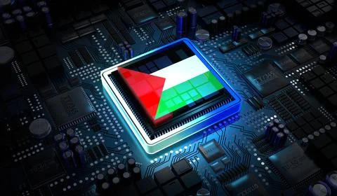 Computer processor with flag of Palestine - 3D illustration イラスト素材