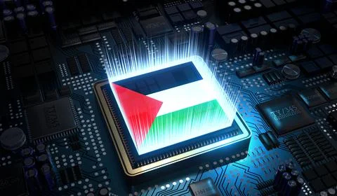 Computer processor with flag of Palestine - 3D illustration Stock Illustration