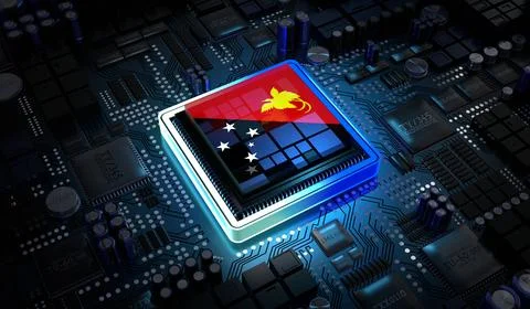 Computer processor with flag of Papua New Guinea - 3D illustration Stock Illustration