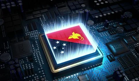 Computer processor with flag of Papua New Guinea - 3D illustration イラスト素材