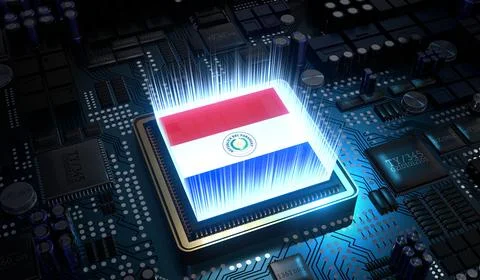 Computer processor with flag of Paraguay - 3D illustration Stock Illustration