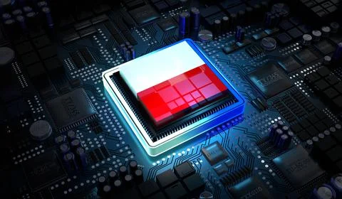 Computer processor with flag of Poland - 3D illustration Illustrazione stock