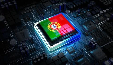 Computer processor with flag of Portugal - 3D illustration Stockillustratie