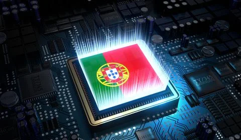 Computer processor with flag of Portugal - 3D illustration 스톡 일러스트