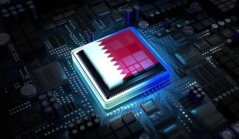 Computer processor with flag of Qatar - 3D illustration イラスト素材