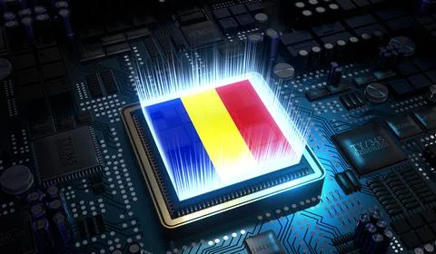 Computer processor with flag of Romania - 3D illustration Illustrazione stock