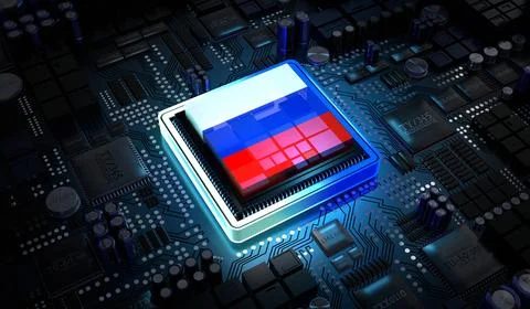 Computer processor with flag of Russia - 3D illustration イラスト素材