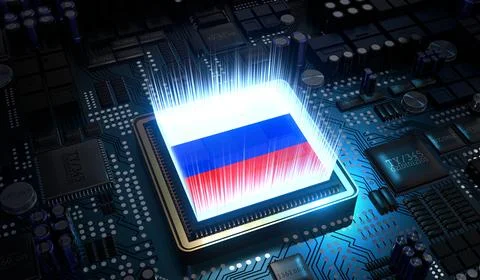 Computer processor with flag of Russia - 3D illustration 스톡 일러스트