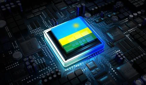 Computer processor with flag of Rwanda - 3D illustration Stockillustratie