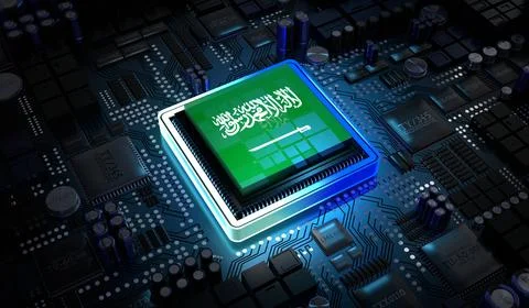 Computer processor with flag of Saudi Arabia - 3D illustration イラスト素材