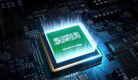 Computer processor with flag of Saudi Arabia - 3D illustration Stockillustratie