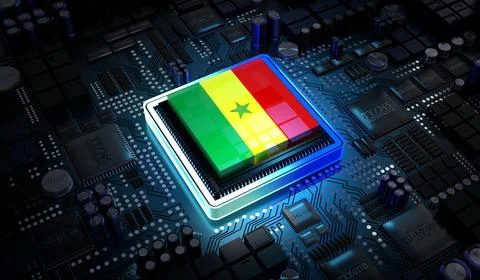 Computer processor with flag of Senegal - 3D illustration Stock Illustration