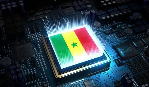 Computer processor with flag of Senegal - 3D illustration Stockillustratie