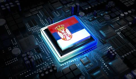 Computer processor with flag of Serbia - 3D illustration イラスト素材