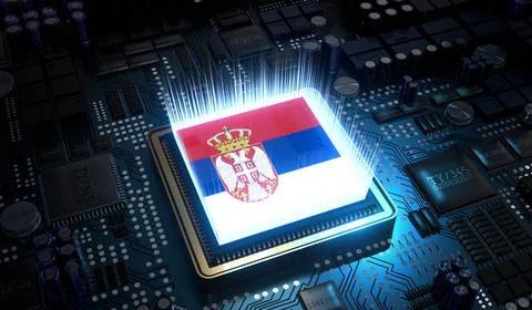 Computer processor with flag of Serbia - 3D illustration 스톡 일러스트