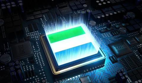 Computer processor with flag of Sierra Leone - 3D illustration Stock Illustration