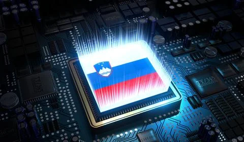 Computer processor with flag of Slovenia - 3D illustration イラスト素材