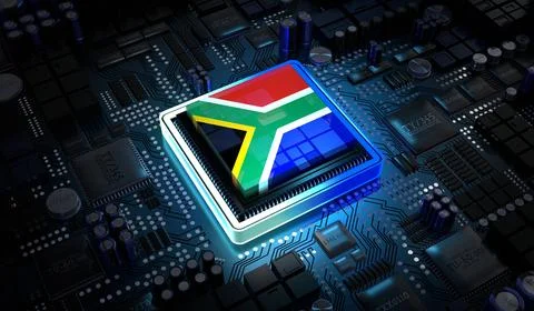 Computer processor with flag of South Africa - 3D illustration Illustrazione stock