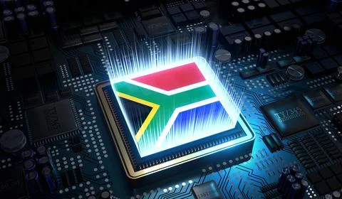 Computer processor with flag of South Africa - 3D illustration Stock Illustration