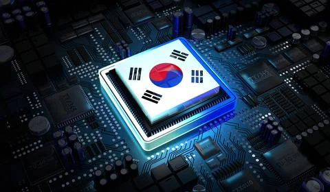Computer processor with flag of South Korea - 3D illustration イラスト素材
