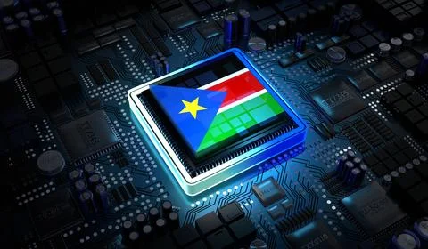 Computer processor with flag of South Sudan - 3D illustration Stockillustratie
