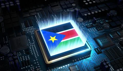 Computer processor with flag of South Sudan - 3D illustration 스톡 일러스트