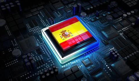 Computer processor with flag of Spain - 3D illustration Stock Illustration