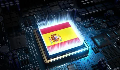 Computer processor with flag of Spain - 3D illustration イラスト素材
