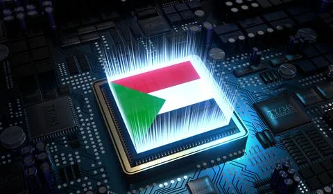 Computer processor with flag of Sudan - 3D illustration Illustrazione stock
