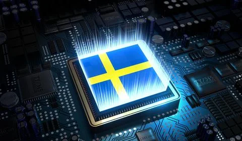 Computer processor with flag of Sweden - 3D illustration Illustrazione stock