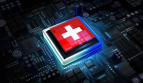 Computer processor with flag of Switzerland - 3D illustration イラスト素材