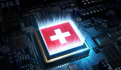 Computer processor with flag of Switzerland - 3D illustration イラスト素材