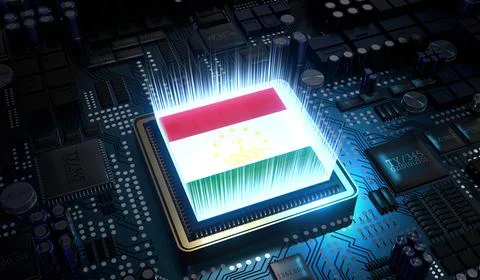 Computer processor with flag of Tajikistan - 3D illustration Stock Illustration