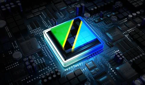 Computer processor with flag of Tanzania - 3D illustration イラスト素材