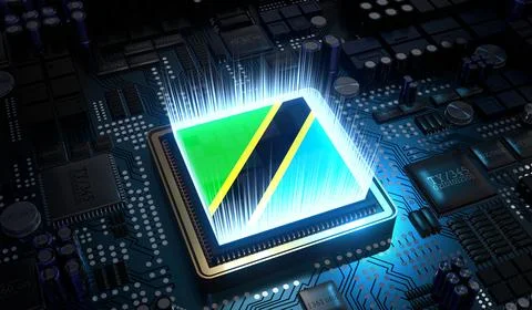 Computer processor with flag of Tanzania - 3D illustration 库存插图