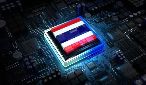 Computer processor with flag of Thailand - 3D illustration イラスト素材