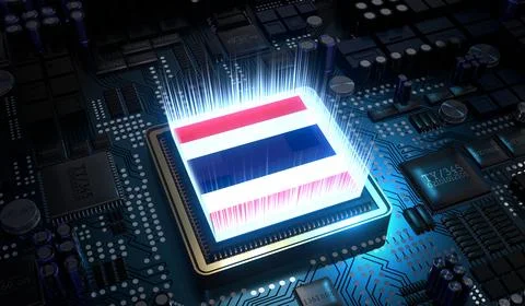 Computer processor with flag of Thailand - 3D illustration Stock Illustration