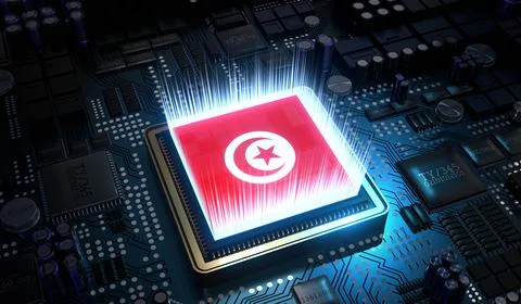Computer processor with flag of Tunisia - 3D illustration Stock Illustration