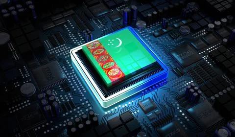 Computer processor with flag of Turkmenistan - 3D illustration イラスト素材