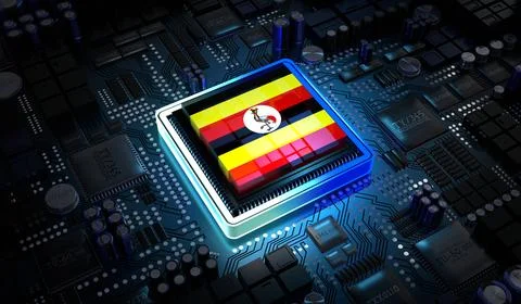 Computer processor with flag of Uganda - 3D illustration イラスト素材