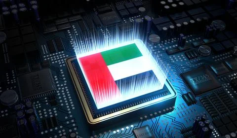 Computer processor with flag of United Arab Emirates - 3D illustration イラスト素材