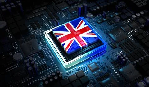 Computer processor with flag of United Kingdom - 3D illustration 스톡 일러스트