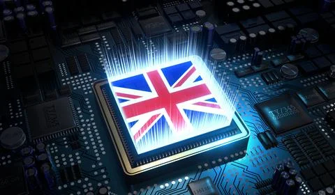 Computer processor with flag of United Kingdom - 3D illustration Illustrazione stock
