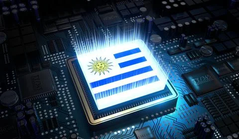 Computer processor with flag of Uruguay - 3D illustration Illustrazione stock