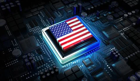 Computer processor with flag of USA - 3D illustration Stock Illustration
