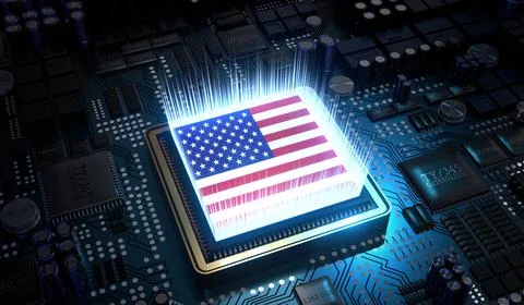 Computer processor with flag of USA - 3D illustration イラスト素材